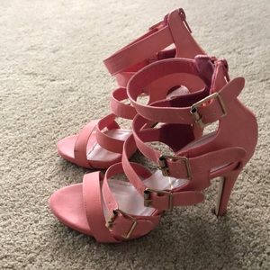 Coral strapped platform heels